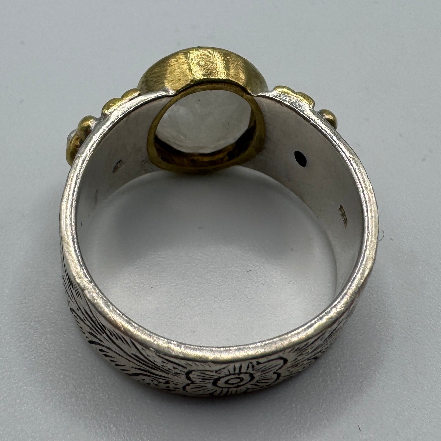 Bague ancienne - argent massif, vermeil et pierre de Lune