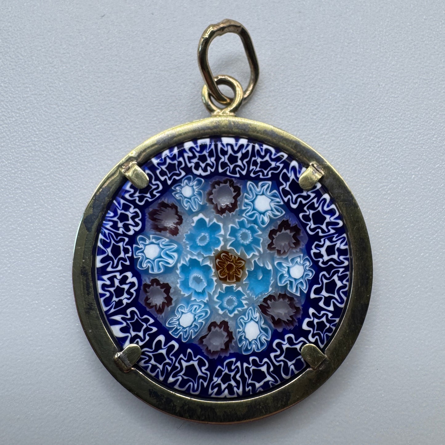 Pendentif vintage verre de Murano - « Millefiori » argent vermeil