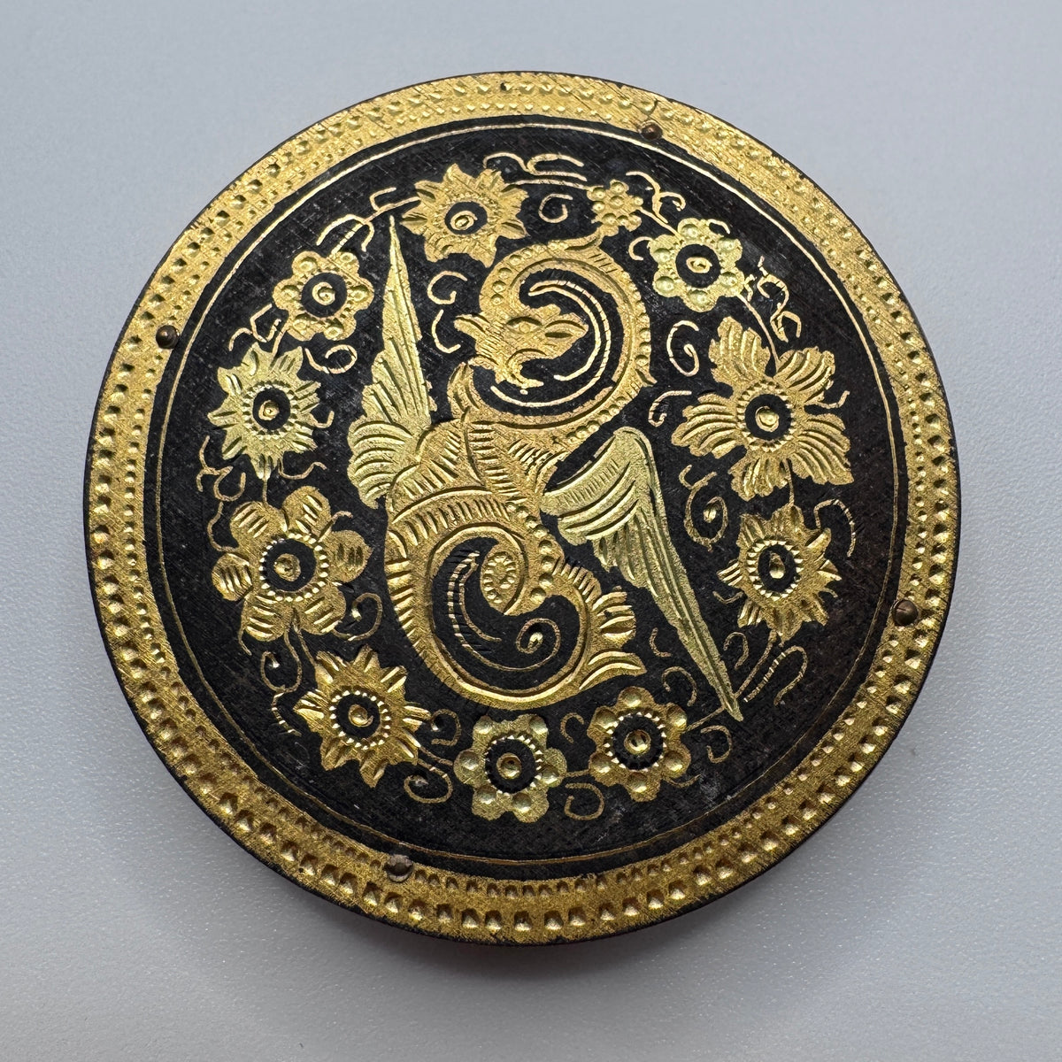 Petite boîte ancienne poudrier Vintage  - décor damasquiné TOLÈDE
