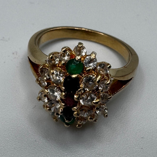 Bague en plaqué or - pierres et verroterie