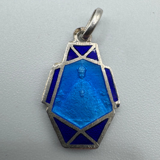 Médaille religieuse ancienne en argent émaillé « Sainte Vierge »