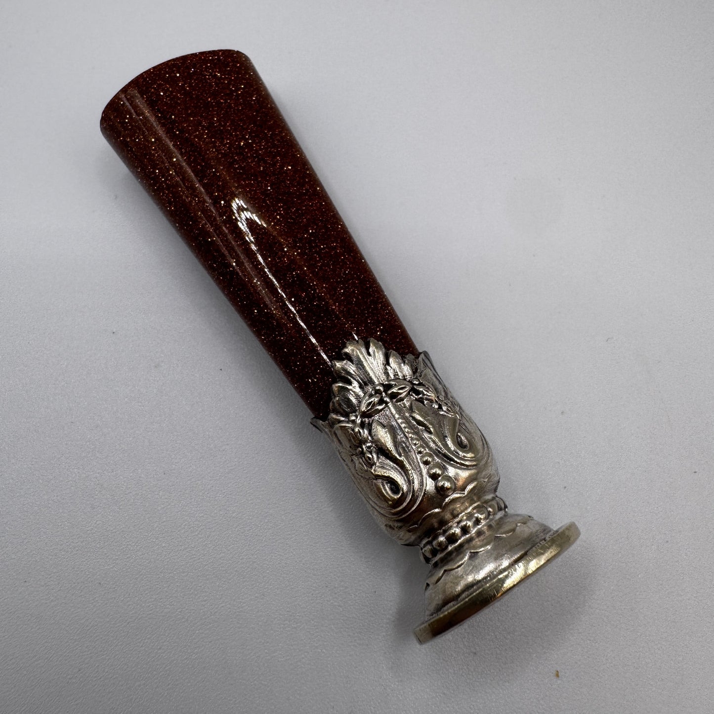 Superbe Cachet Sceau ancien XIXe - bronze argenté et pierre de soleil