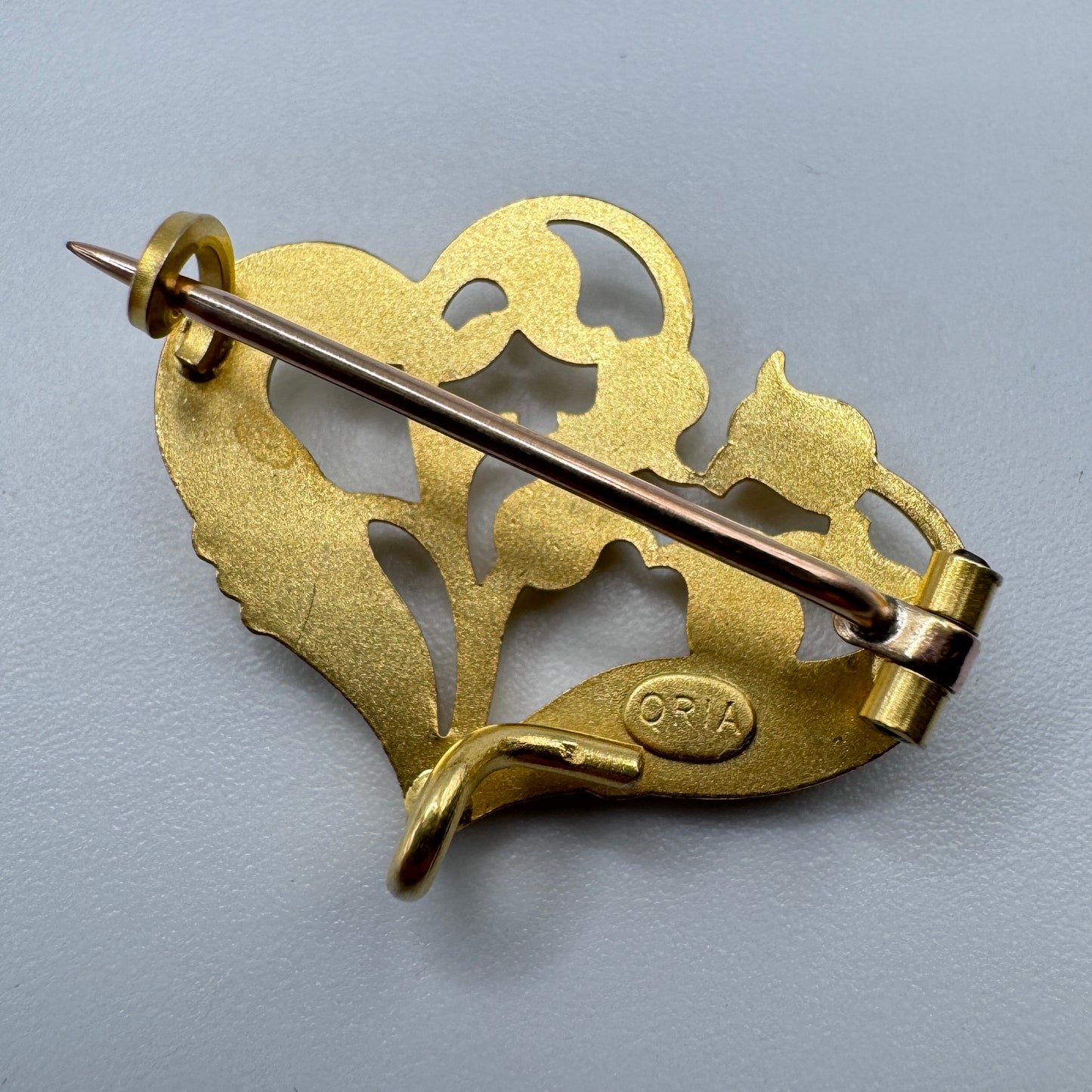 Broche ancienne Art Nouveau « Muguet » en plaqué or ORIA