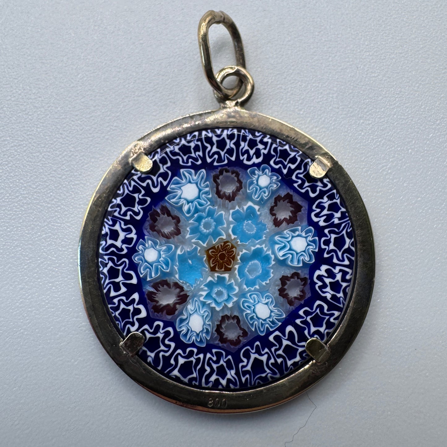Pendentif vintage verre de Murano - « Millefiori » argent vermeil
