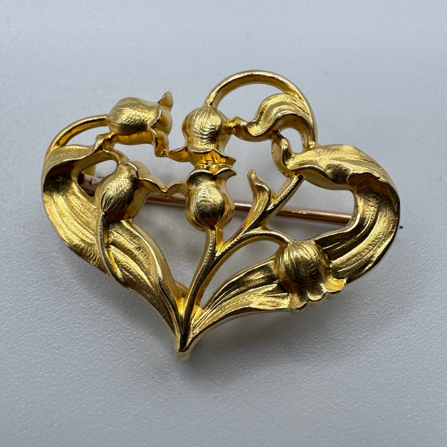 Broche ancienne Art Nouveau « Muguet » en plaqué or ORIA