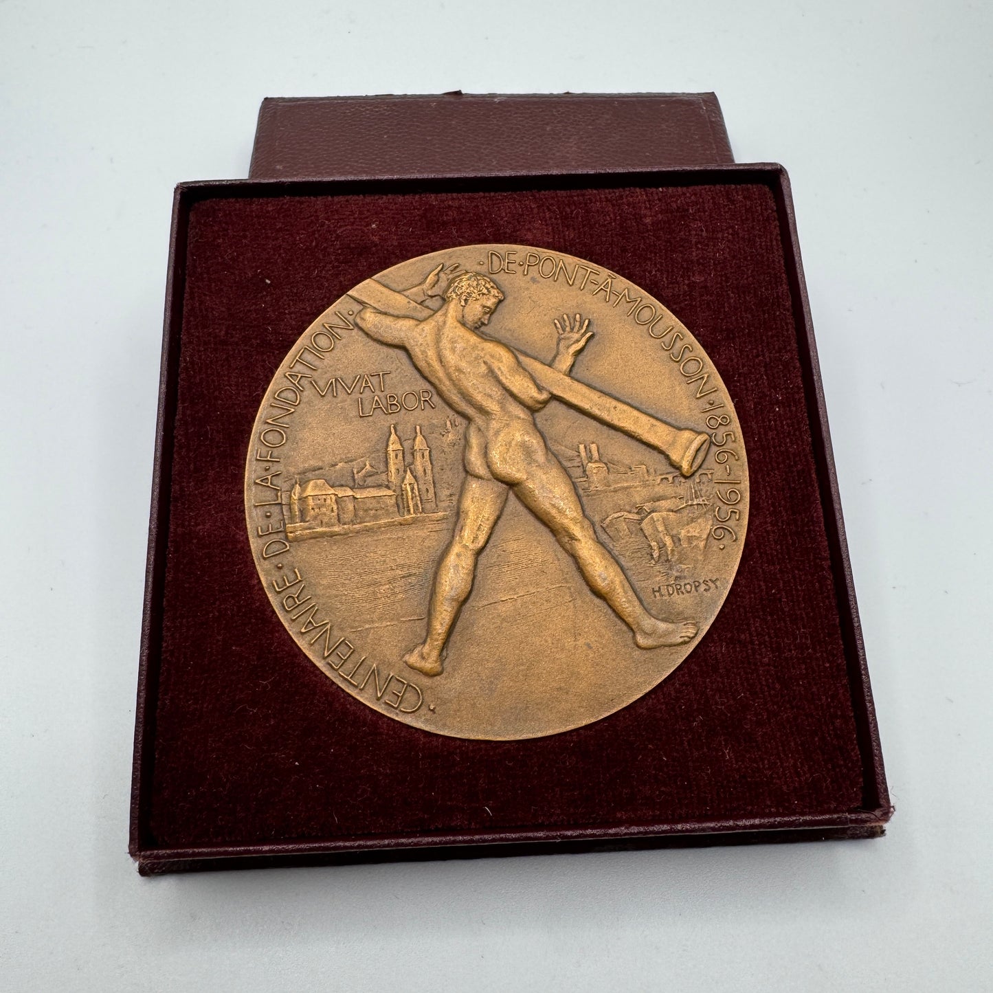 Médaille artistique en bronze « centenaire de la fondation de Pont a Mousson 1856/1956 » par Dropsy