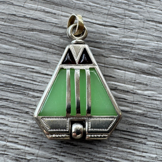 Pendentif ancien Art Déco - argentan et pâte de verre