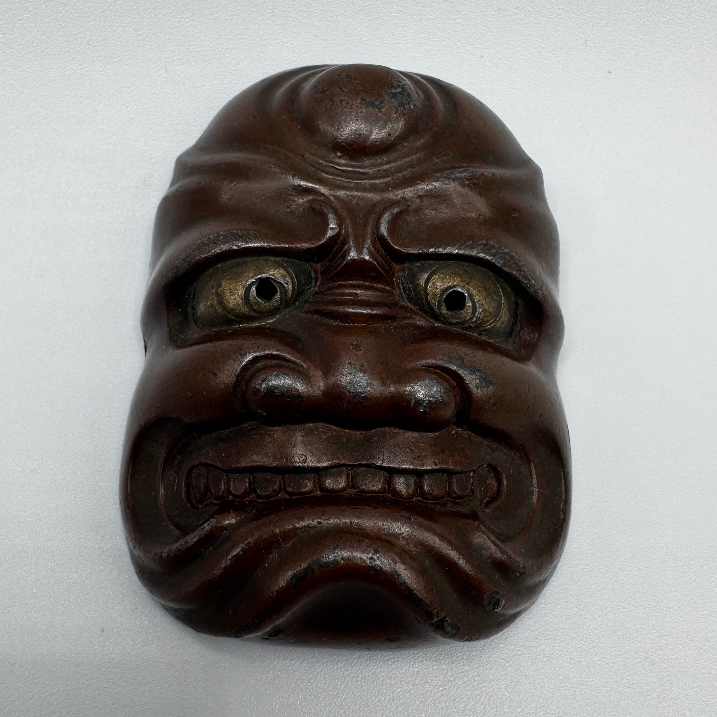 Masque Japonais Miniature Noh periode Meiji - bronze régule