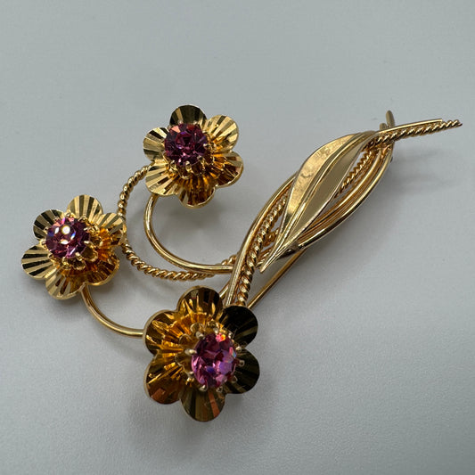 Broche ancienne - plaqué or et verroterie