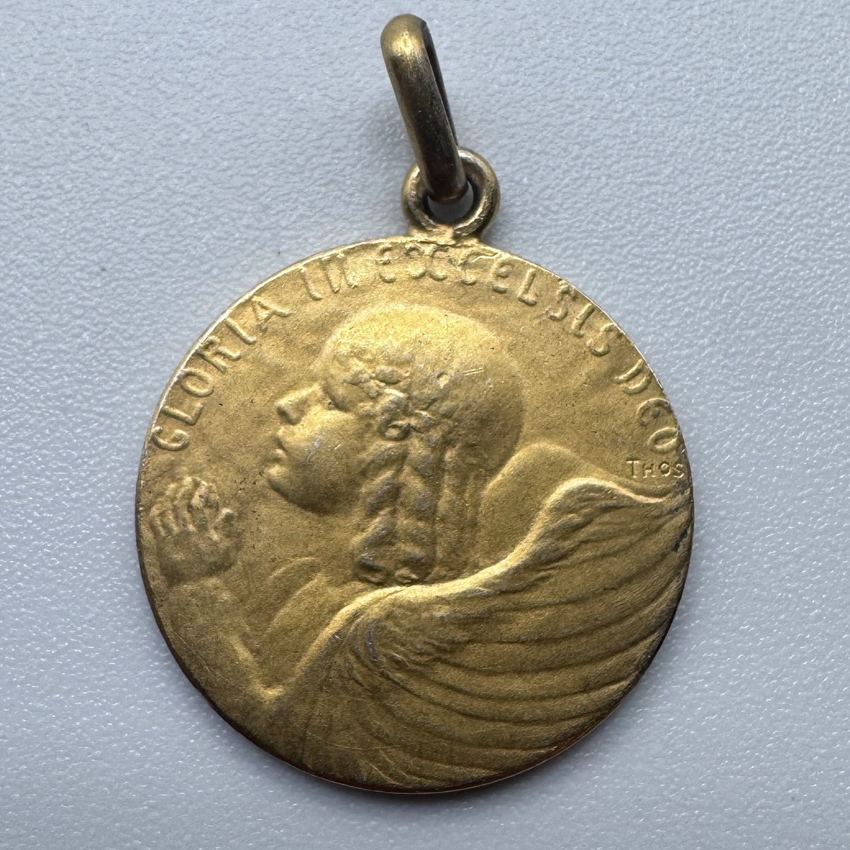 Rare Medaille religieuse ancienne « angelot - gloire à Dieu » - argent massif vermeil