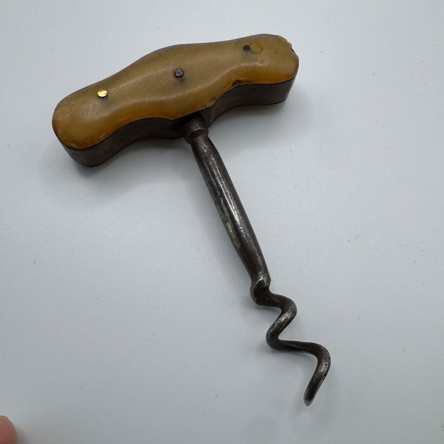 Tire bouchon ancien bronze acier, corne et bois