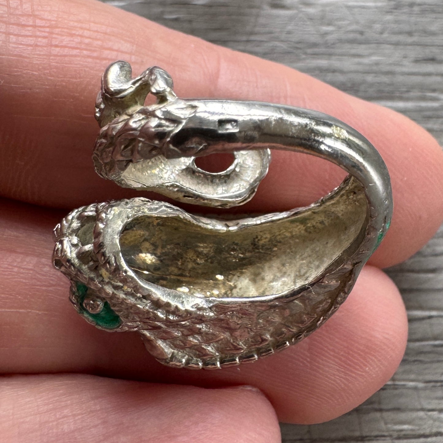 BagueSerpent Vintage en Argent et émail Vert - Pièce Unique