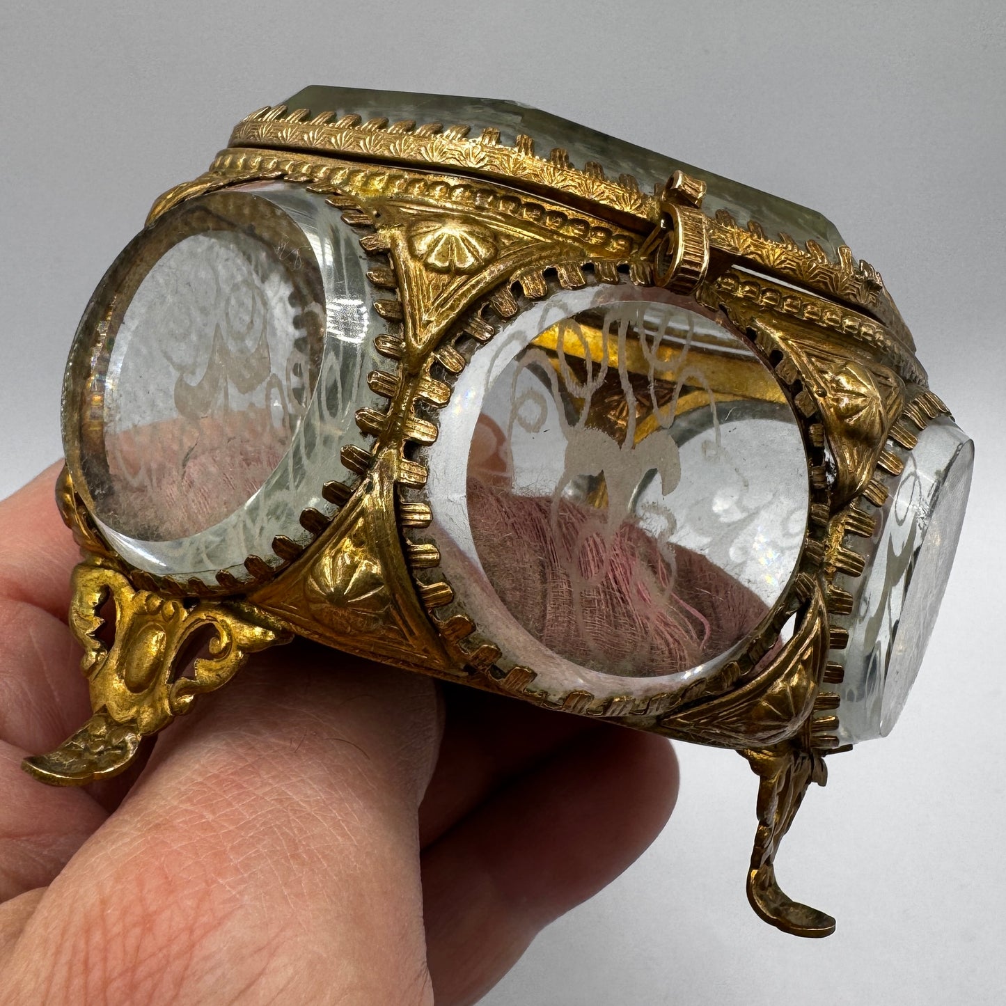 Superbe boîte à bijoux XIXe verre biseauté