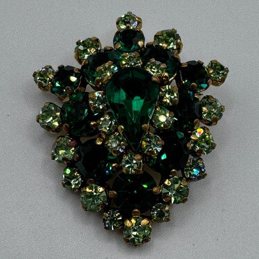 Broche ancienne Vintage - métal doré et verroterie