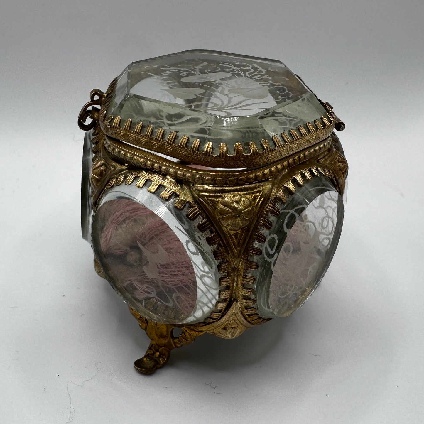 Superbe boîte à bijoux XIXe verre biseauté