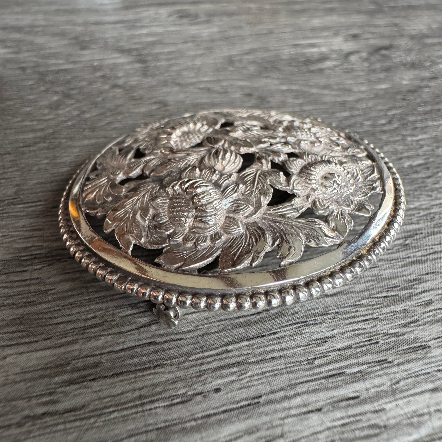 Broche ancienne FLAM « fleurs » en argent