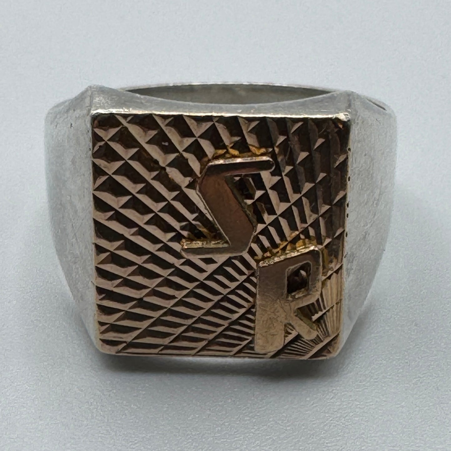 Jolie chevalière vintage monogramme SR - argent massif et or 18 carats
