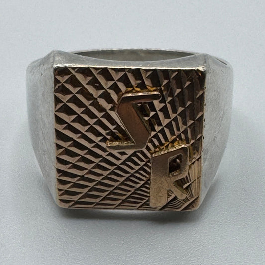 Jolie chevalière vintage monogramme SR - argent massif et or 18 carats