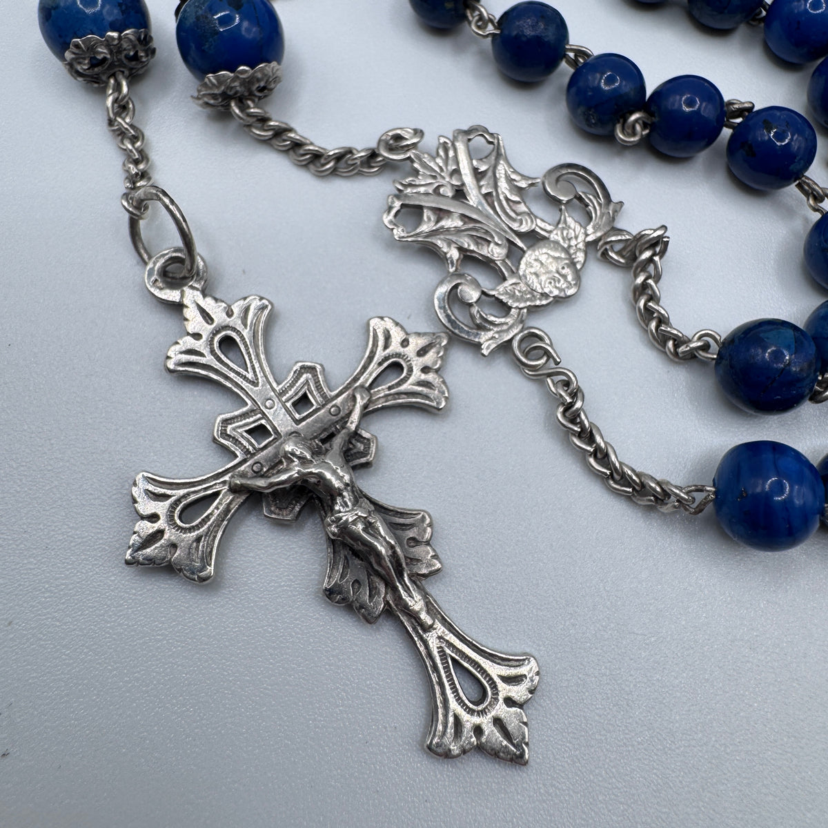 Superbe et Grand Chapelet ancien vers 1900 - argent massif et lapis-lazuli