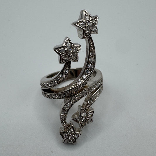 Grosse Bague en argent et brillants - motif etoilé