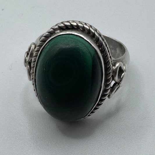 Jolie Bague en argent et pierre malachite
