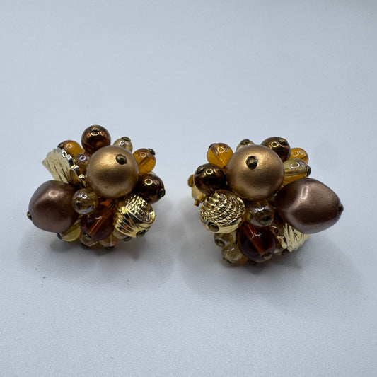 Clips d’oreilles Vintage - métal doré et verre