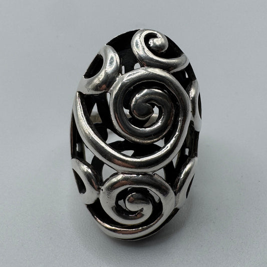 Superbe grosse Bague en argent motif géométrique