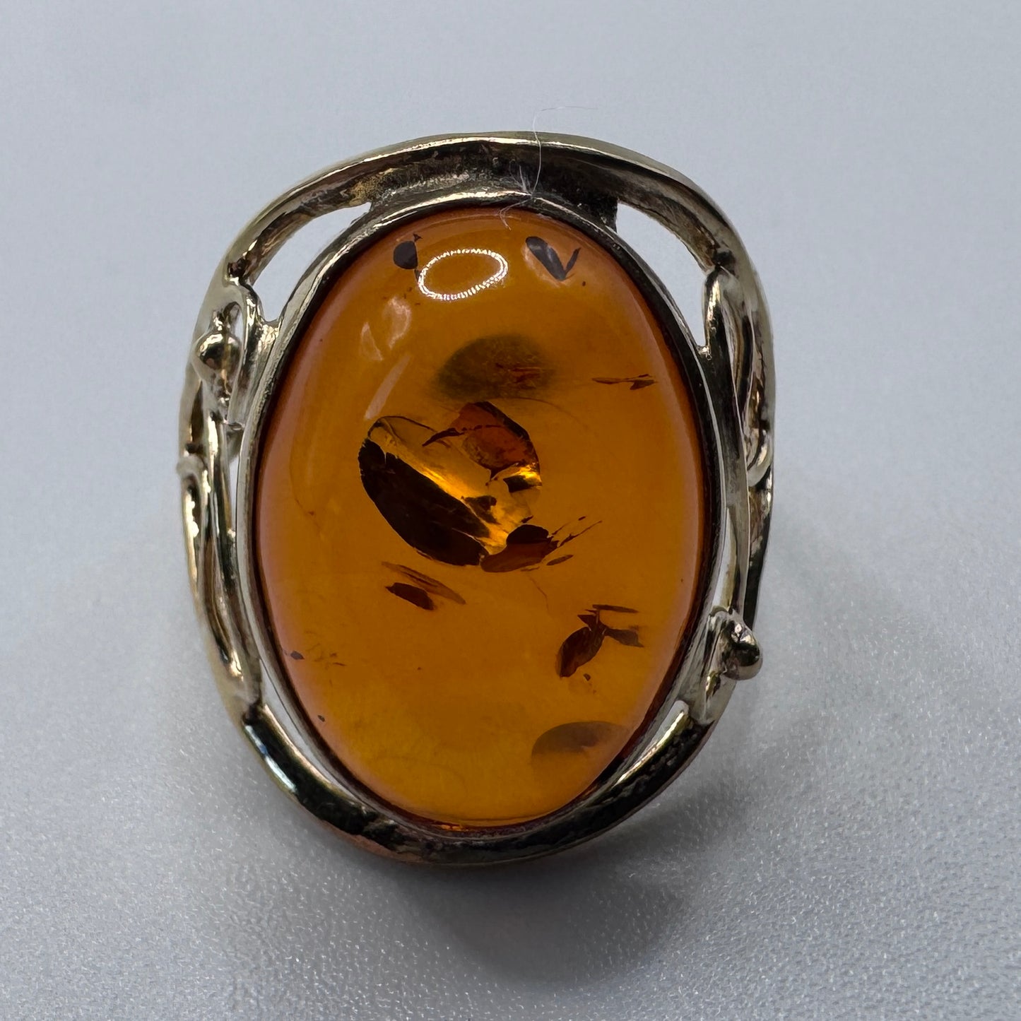 Jolie Bague en argent vermeil et ambre