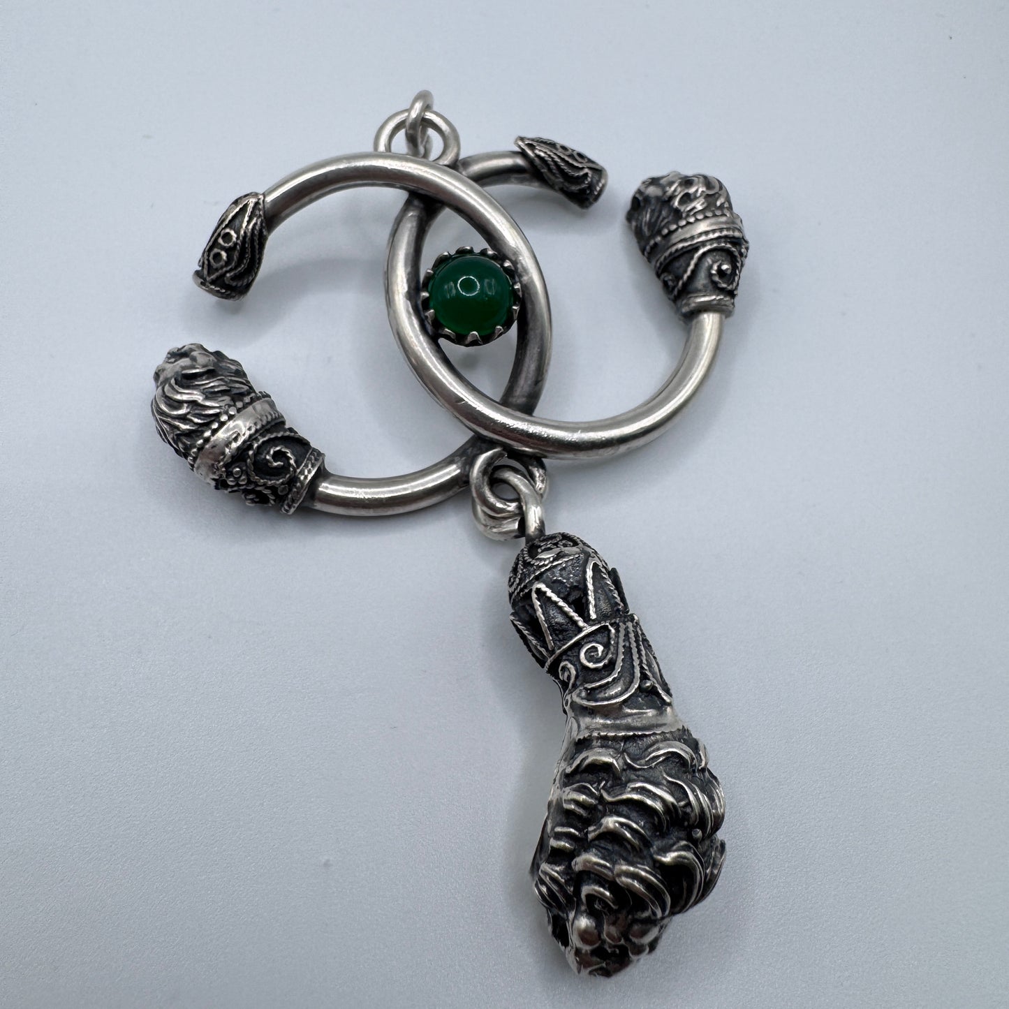 Rare grand Pendentif ancien Celte « têtes de Lions » - argent massif