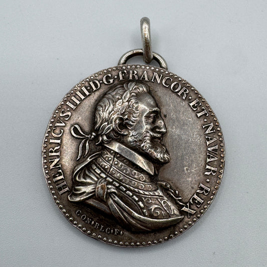 Médaille ancienne en bronze argenté « sacrément Henri IV »