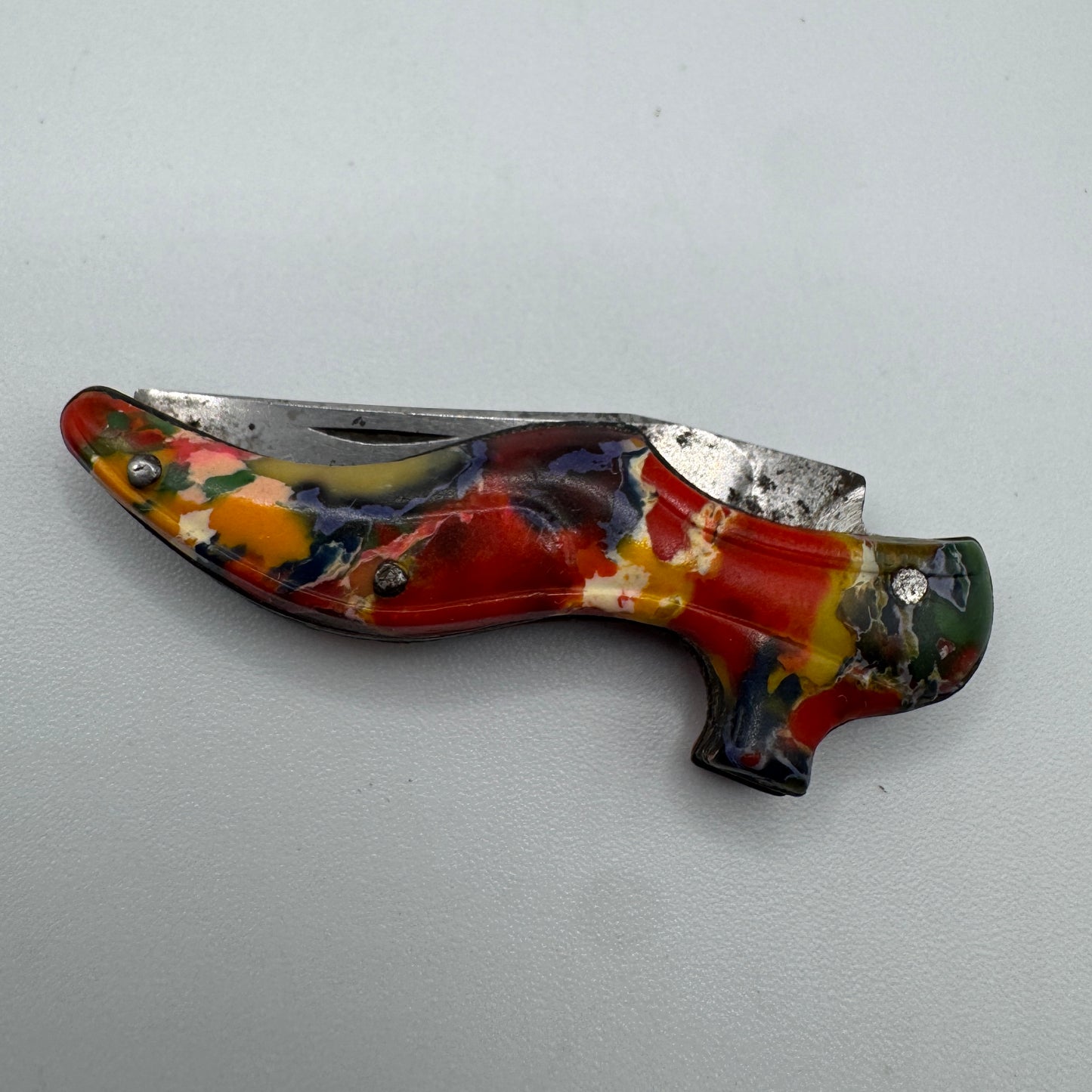 Couteau pliant ancien multicolore vers 1930 - forme soulier