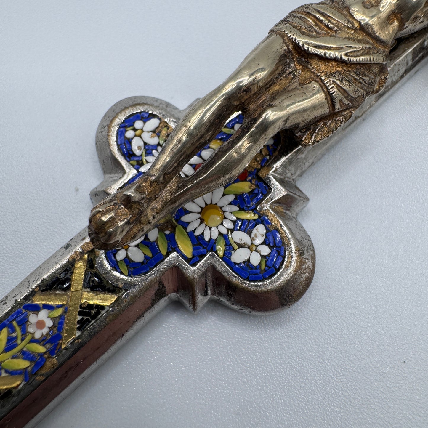Grand Crucifix ancien XIXe - Micro mosaïque