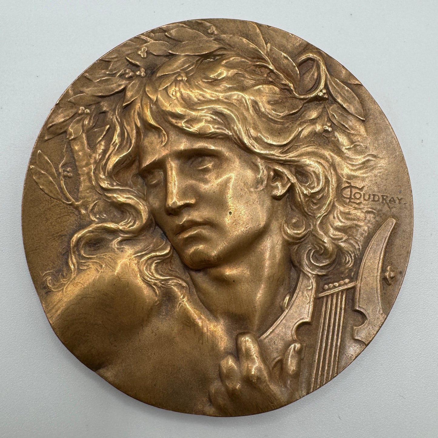 Medaille artistique ancienne en bronze « Orphée »