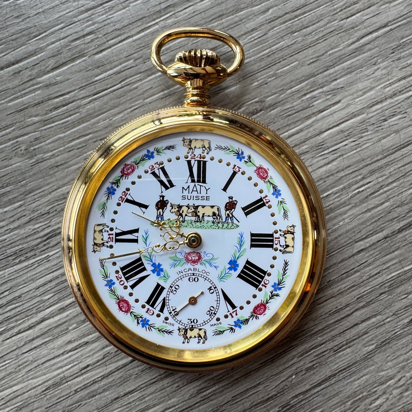 Superbe montre à gousset MATY Suisse « décor vaches »