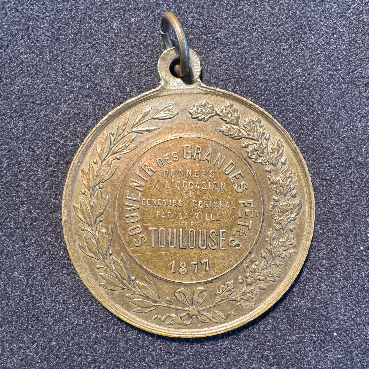 Médaille ancienne «  Souvenir des grandes fêtes de Toulouse 1877 »