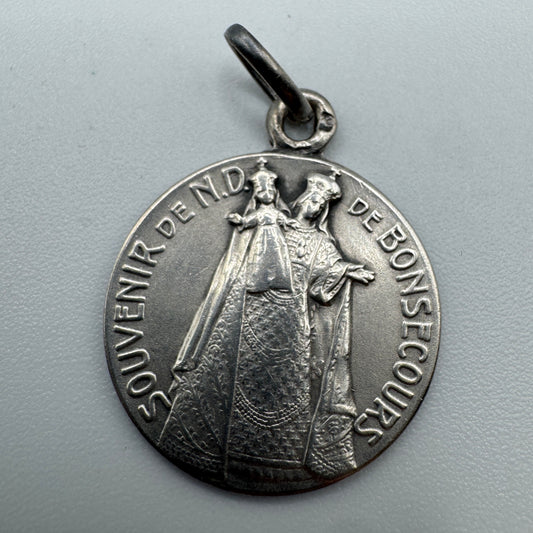 Médaille religieuse ancienne en argent « Notre Dame de Bonsecours »