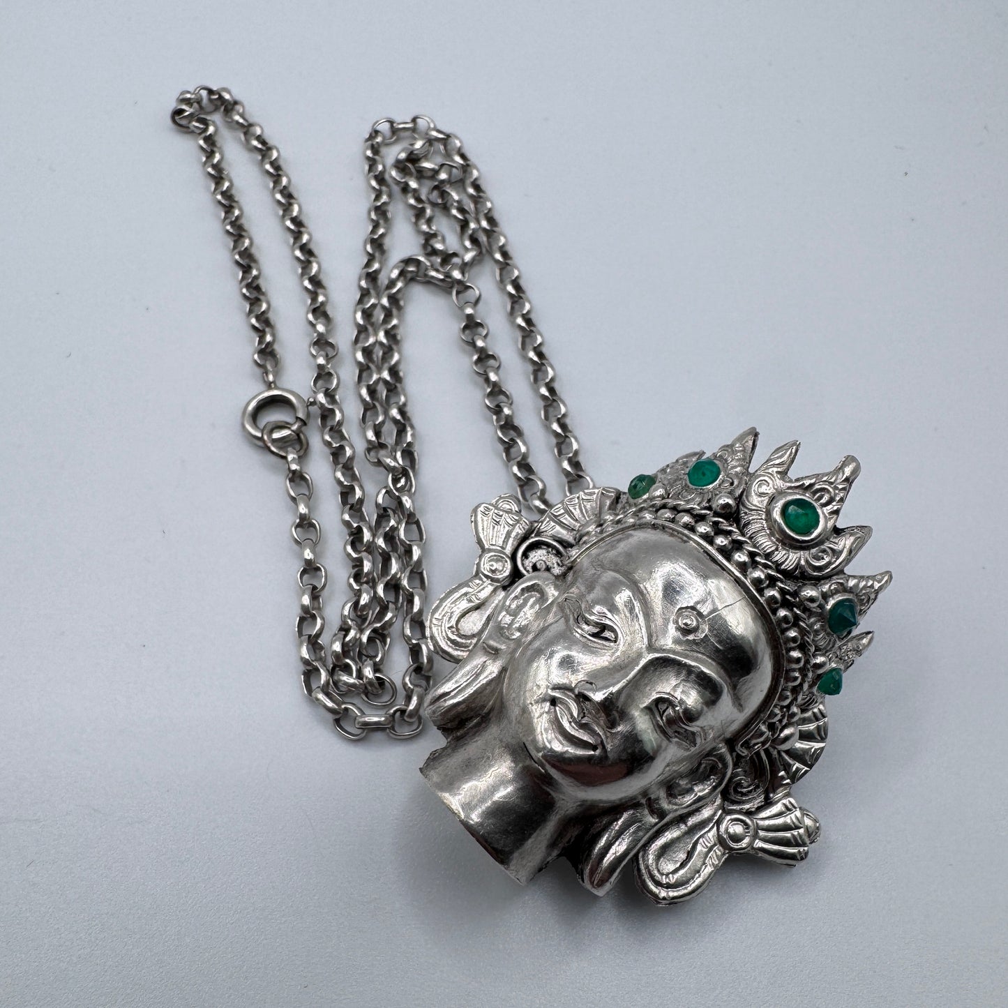 Rare grand Pendentif et chaîne ancien INDOCHINE - argent massif