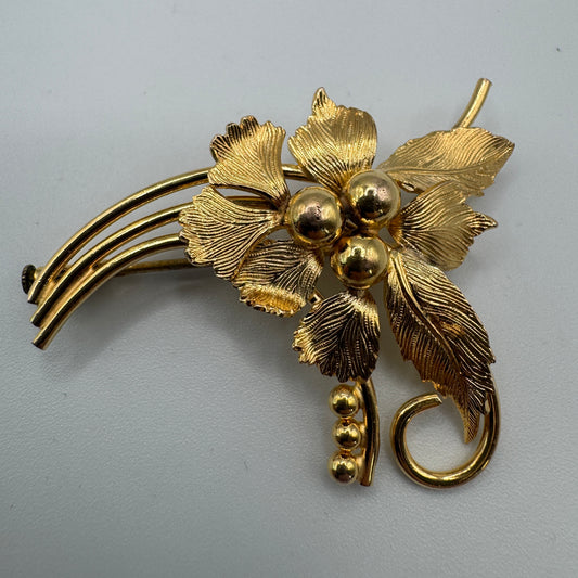Broche ancienne en plaqué « feuillage »